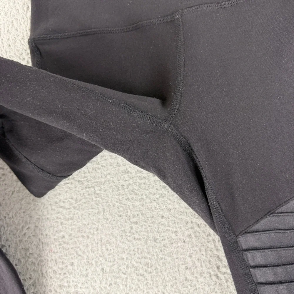 Alo Yoga Moto Leggings Womens Small Black‎ High Waist Pintuck Mesh Panel Spandex